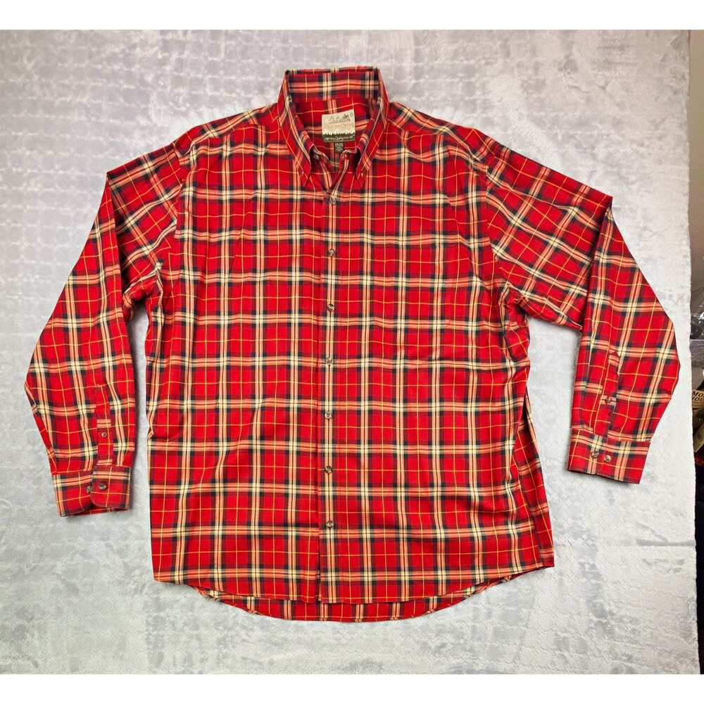 Cabela's Outfitter Series Plaid Red Cotton Woven Button-Down Shirt Mens 2XL